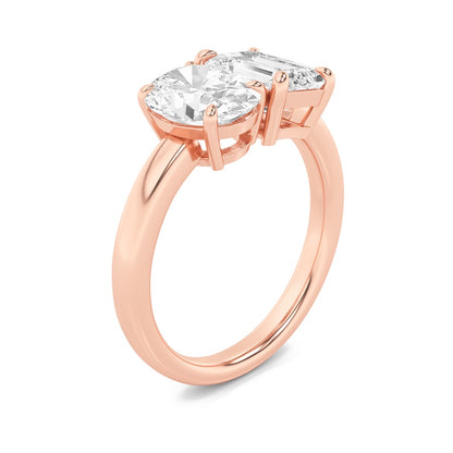 3CTW Emerald Shaped Lab Grown Diamond (F/VS) Toi et Moi Engagement Ring in 14K Gold