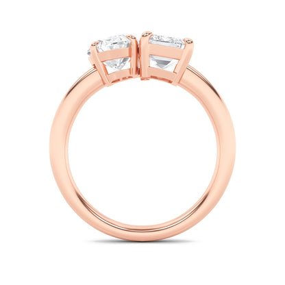 3CTW Emerald Shaped Lab Grown Diamond (F/VS) Toi et Moi Engagement Ring in 14K Gold