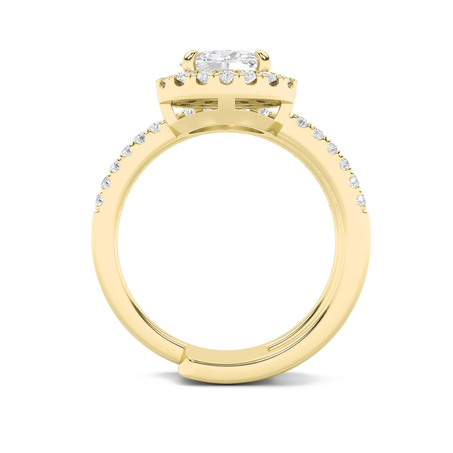 1CTW Oval Shaped Lab Grown Diamond (F/VS) Halo Accented Fashion Ring in 14K Gold