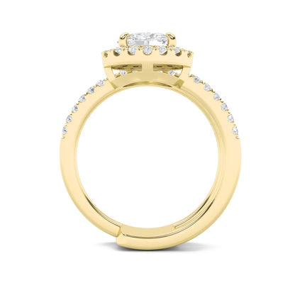 1CTW Oval Shaped Lab Grown Diamond (F/VS) Halo Accented Fashion Ring in 14K Gold