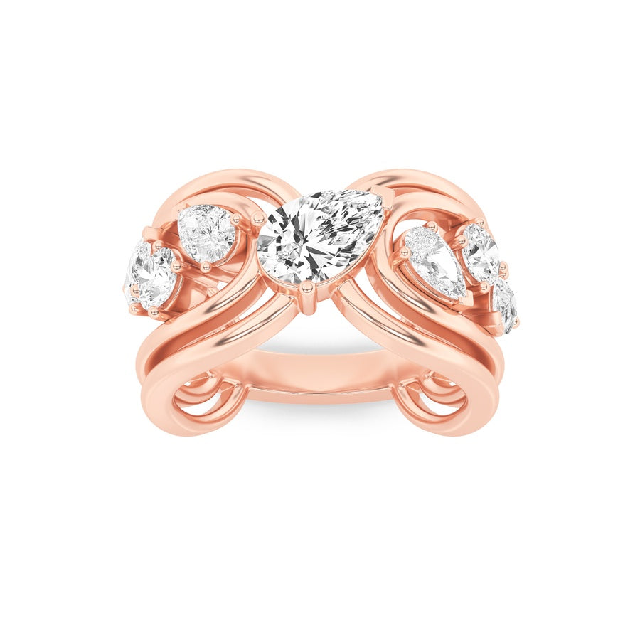 2CTW Pear Shaped Lab Grown Diamond (F/VS) Seven Stone Fashion Ring in 14K Gold