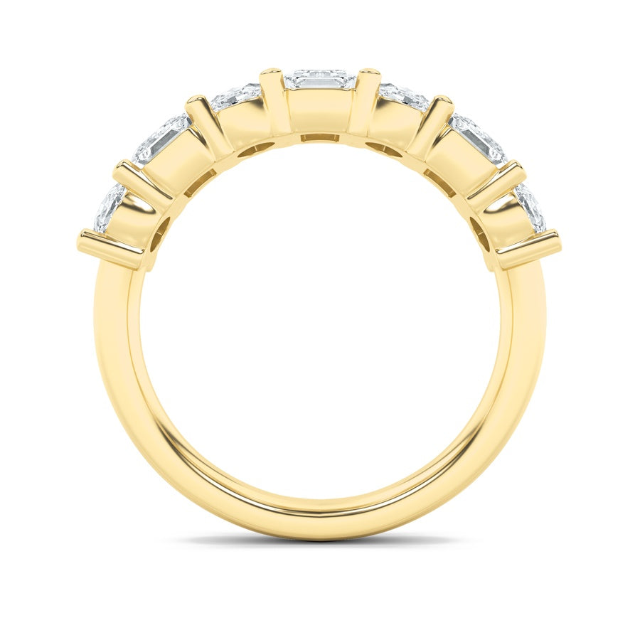 3CTW Emerald Shaped Lab Grown Diamond (F/VS) Seven Stone Band Ring in 14K Gold