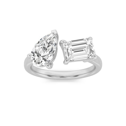 3CTW Emerald Shaped Lab Grown Diamond (F/VS) Toi et Moi Fashiion Ring in 14K Gold
