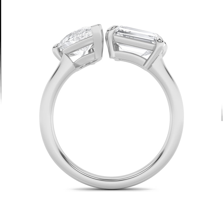 3CTW Emerald Shaped Lab Grown Diamond (F/VS) Toi et Moi Fashiion Ring in 14K Gold