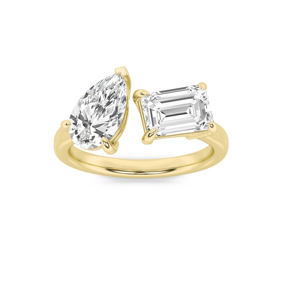 3CTW Emerald Shaped Lab Grown Diamond (F/VS) Toi et Moi Fashiion Ring in 14K Gold
