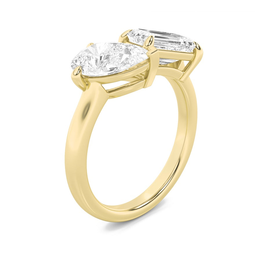 3CTW Emerald Shaped Lab Grown Diamond (F/VS) Toi et Moi Fashiion Ring in 14K Gold