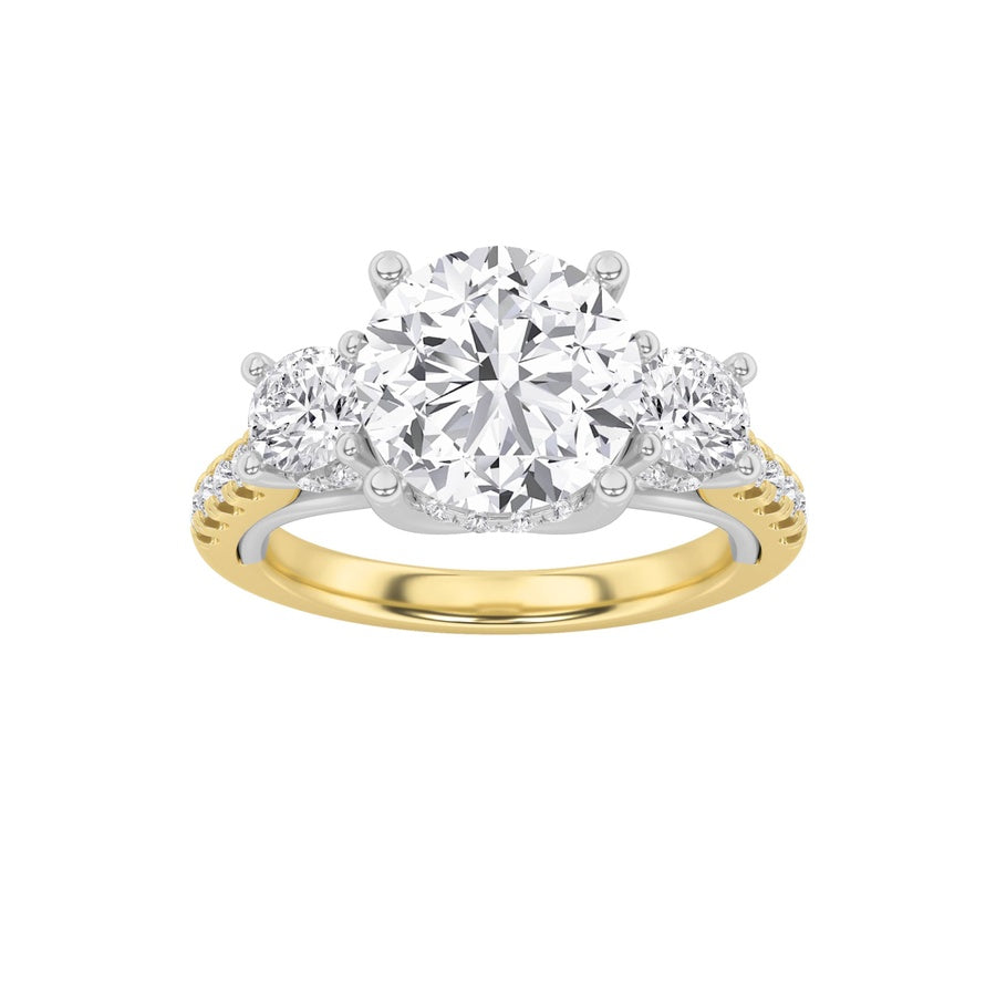 3CTW Round Shaped Lab Grown Diamond (F/VS) Accented Three Stone Ring in 14K Gold