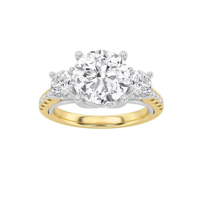 3CTW Round Shaped Lab Grown Diamond (F/VS) Accented Three Stone Ring in 14K Gold