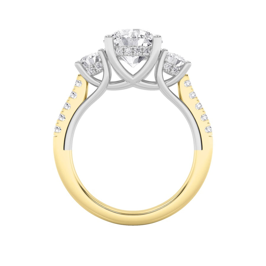 3CTW Round Shaped Lab Grown Diamond (F/VS) Accented Three Stone Ring in 14K Gold