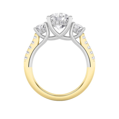 3CTW Round Shaped Lab Grown Diamond (F/VS) Accented Three Stone Ring in 14K Gold