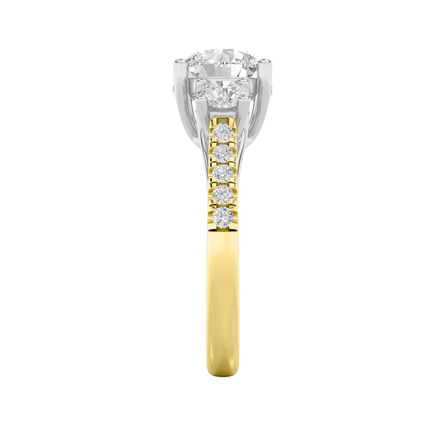 3CTW Round Shaped Lab Grown Diamond (F/VS) Accented Three Stone Ring in 14K Gold