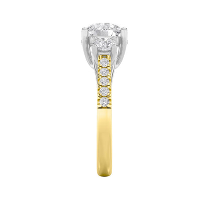 3CTW Round Shaped Lab Grown Diamond (F/VS) Accented Three Stone Ring in 14K Gold