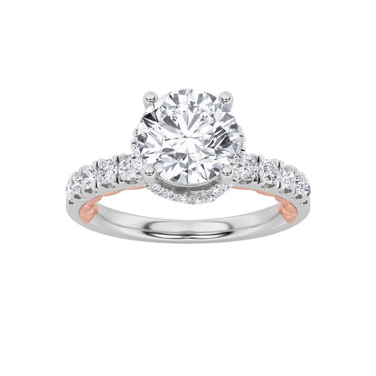 2CTW Round Shaped Lab Grown Diamond (F/VS) Two Tone Accented Fancy Engagement Ring in 14K Gold