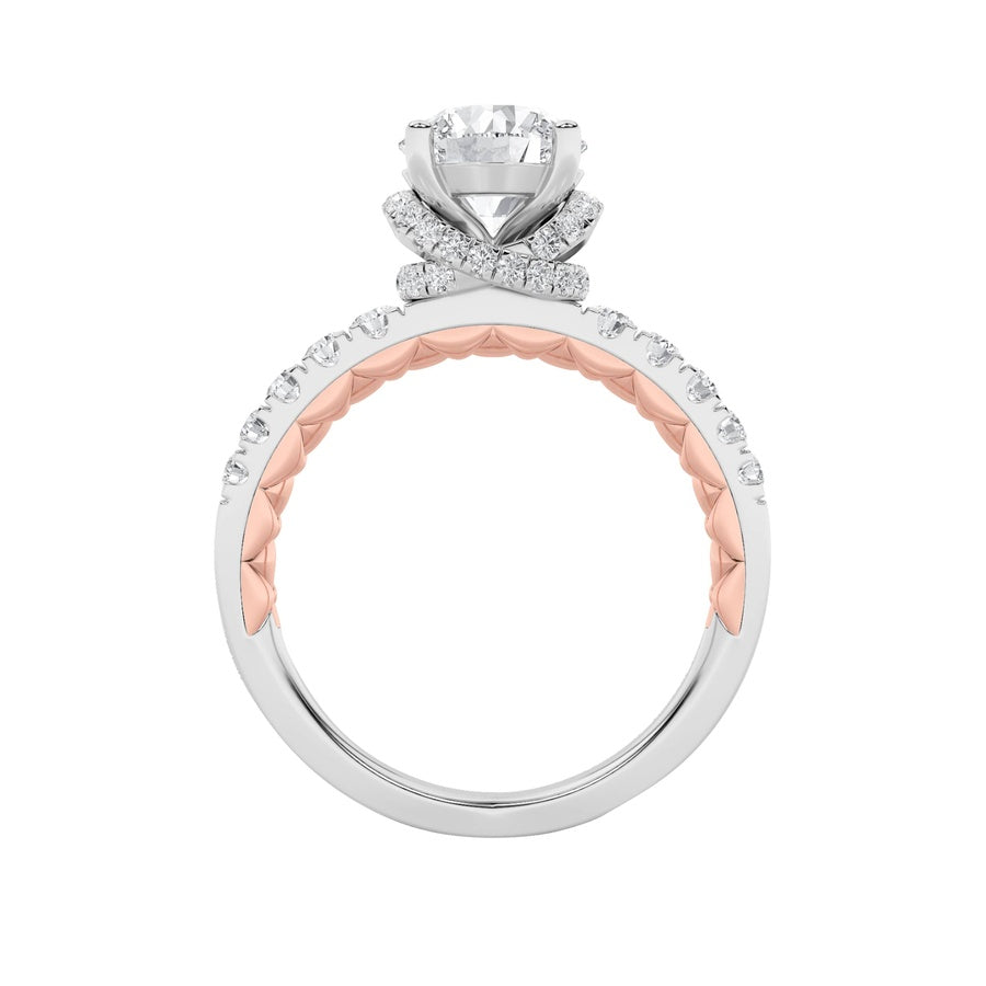 2CTW Round Shaped Lab Grown Diamond (F/VS) Two Tone Accented Fancy Engagement Ring in 14K Gold