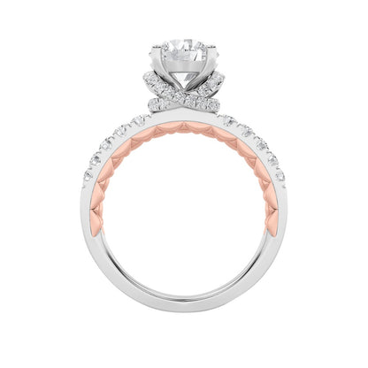2CTW Round Shaped Lab Grown Diamond (F/VS) Two Tone Accented Fancy Engagement Ring in 14K Gold