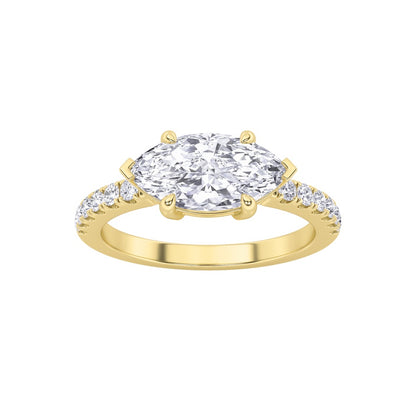 1.5CTW Marquise Shaped Lab Grown Diamond (F/VS) East West Accented Ring in 14K Gold