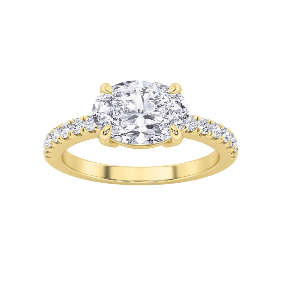 1.5CTW Oval Shaped Lab Grown Diamond (F/VS) East West Accented Ring in 14K Gold