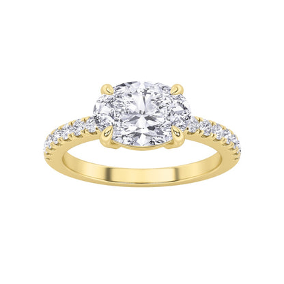 1.5CTW Oval Shaped Lab Grown Diamond (F/VS) East West Accented Ring in 14K Gold