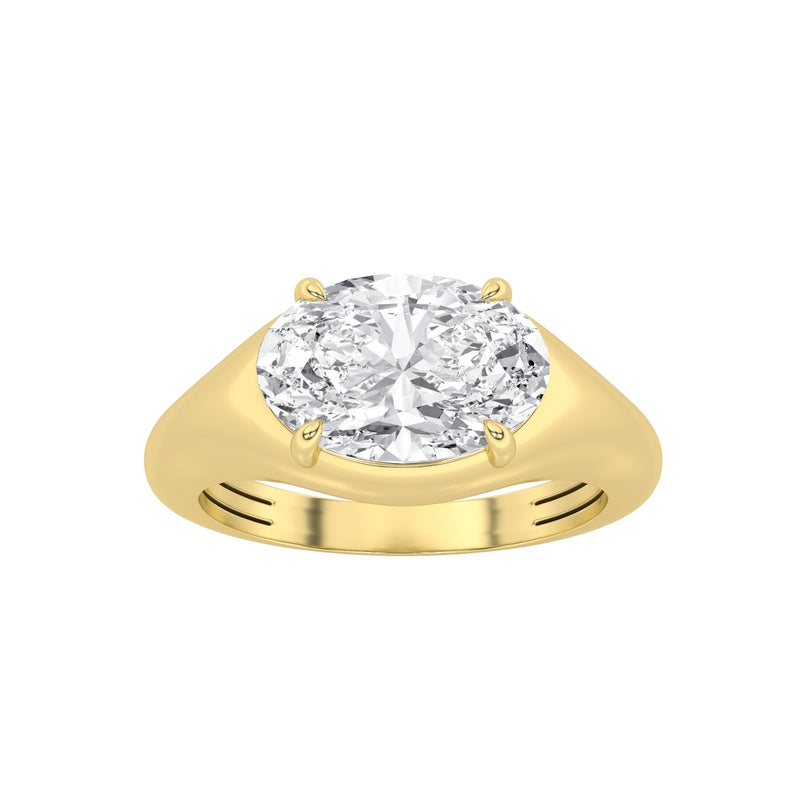 2Cttw Oval Shaped Lab Grown Diamond (F/VS) East West Solitaire Ring in 14K Gold