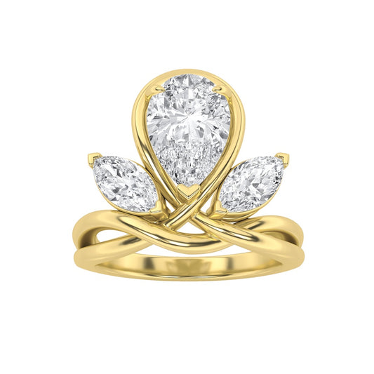 3CTW Pear Shaped Lab Grown Diamond (F/VS) Knot Ring in 14K Gold
