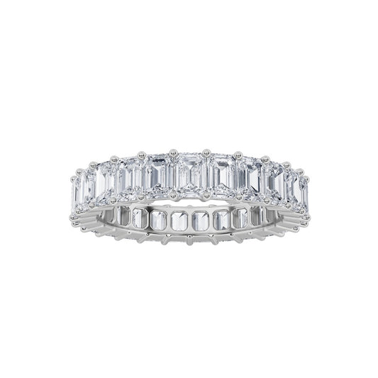 2.8CTW Emerald Shaped Lab Grown Diamond Split Prong Eternity Ring in 14K Gold (F/VS)