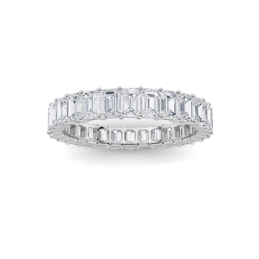 3.35CTW Emerald Shaped Lab Grown Diamond Split Prong Eternity Ring in 14K Gold (F/VS)