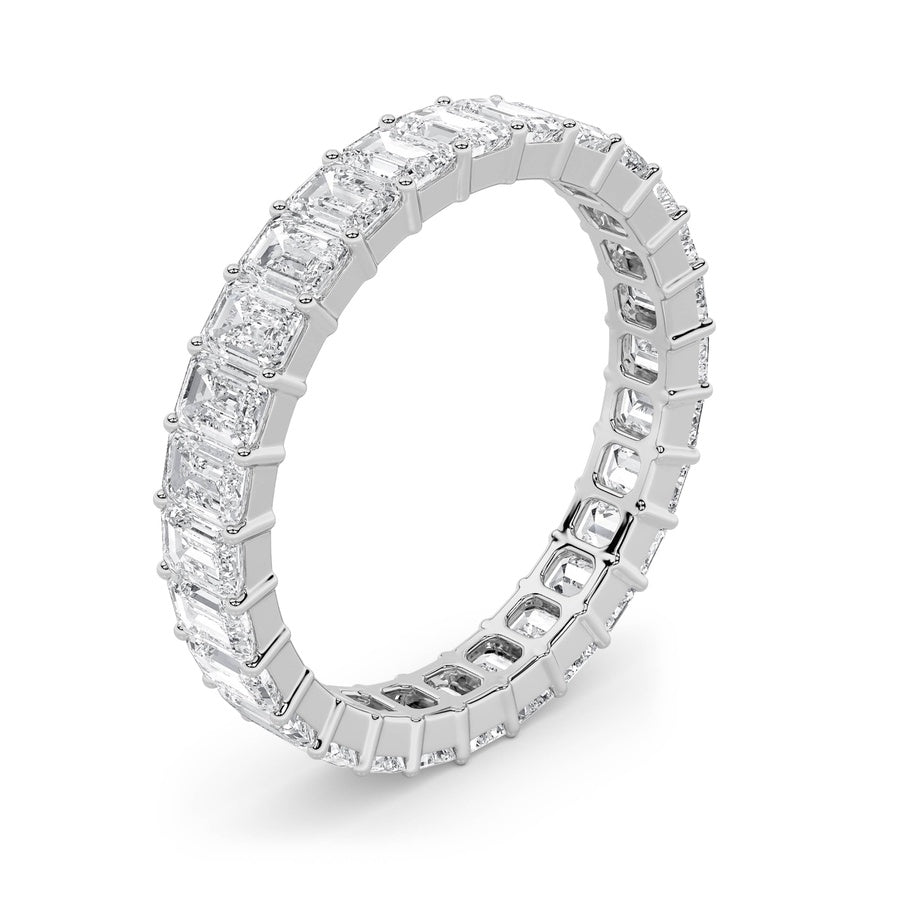 3.35CTW Emerald Shaped Lab Grown Diamond Split Prong Eternity Ring in 14K Gold (F/VS)