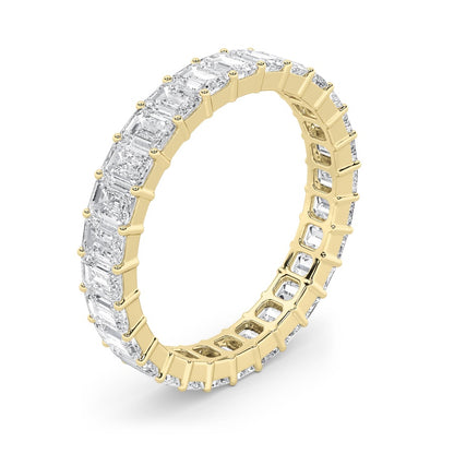 3.35CTW Emerald Shaped Lab Grown Diamond Split Prong Eternity Ring in 14K Gold (F/VS)