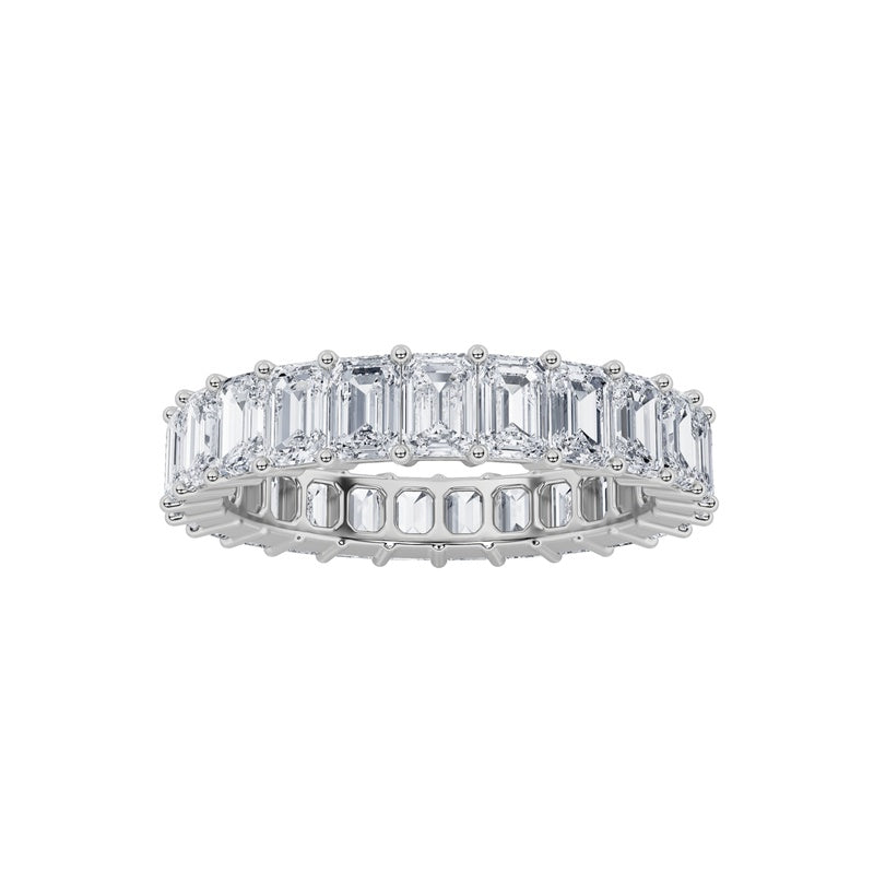 3.9CTW Emerald Shaped Lab Grown Diamond Split Prong Eternity Ring in 14K Gold (F/VS)