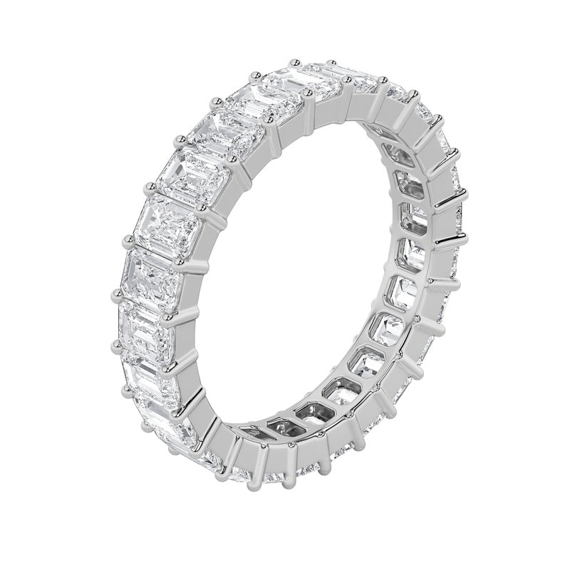 3.9CTW Emerald Shaped Lab Grown Diamond Split Prong Eternity Ring in 14K Gold (F/VS)