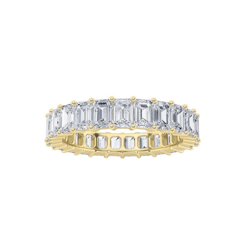 3.9CTW Emerald Shaped Lab Grown Diamond Split Prong Eternity Ring in 14K Gold (F/VS)