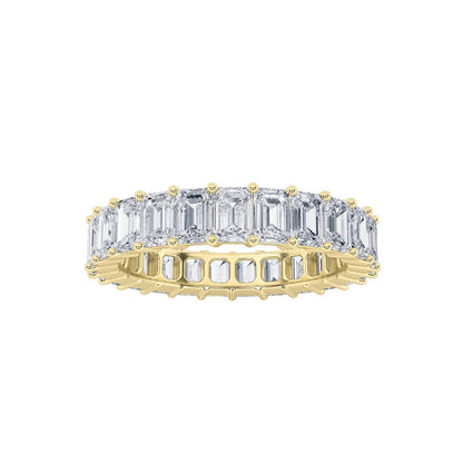 3.9CTW Emerald Shaped Lab Grown Diamond Split Prong Eternity Ring in 14K Gold (F/VS)