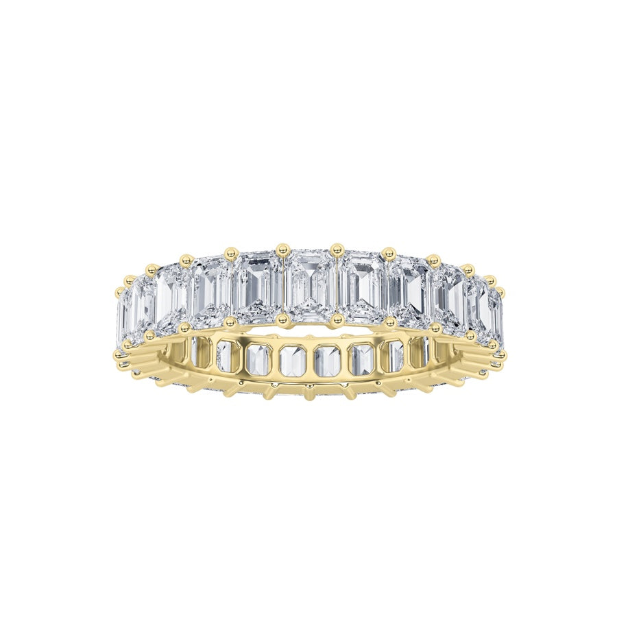4.4CTW Emerald Shaped Lab Grown Diamond Split Prong Eternity Ring in 14K Gold (F/VS)