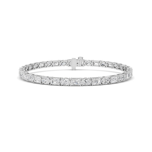 10CTW Emerald And Round Lab Grown Diamond (F/VS ) Bracelet in 14K Gold