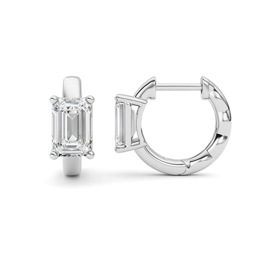 2CTW Emerald Shaped Lab Grown Diamond (F/VS ) Huggie Earrings in 14K Gold