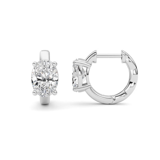2CTW Oval Shaped Lab Grown Diamond (F/VS ) Huggie Earrings in 14K Gold