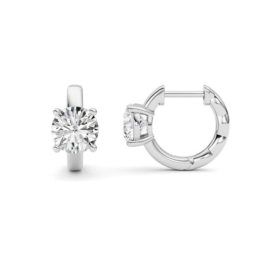 2CTW Round Shaped Lab Grown Diamond (F/VS ) Huggie Earrings in 14K Gold