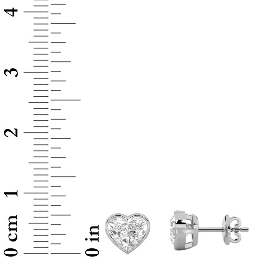 2CTW Heart Shaped Lab Grown Diamond (F/VS) Bezel Set Stud Earrings in 14K Gold