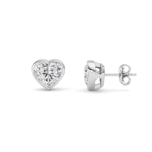 4CTW Heart Shaped Lab Grown Diamond (F/VS) Bezel Set Stud Earrings in 14K Gold