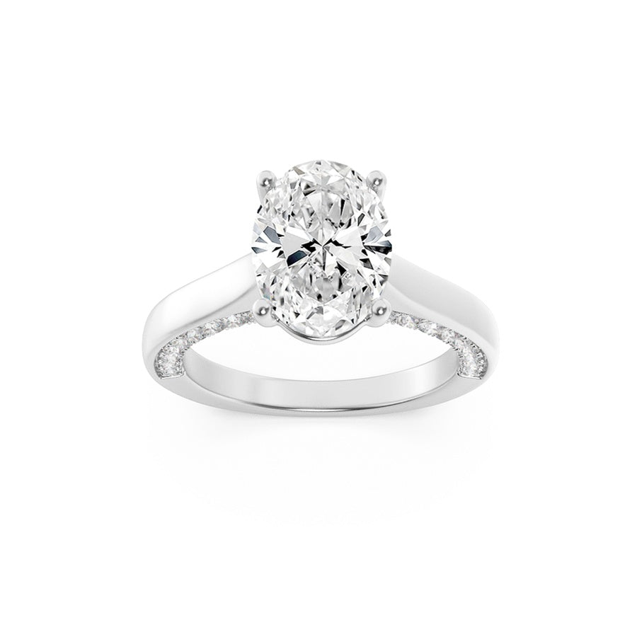 1.33CTW Oval Shaped Lab Grown Diamond (F/VS) Accented Bridge Shank Engagement Ring in 14K Gold