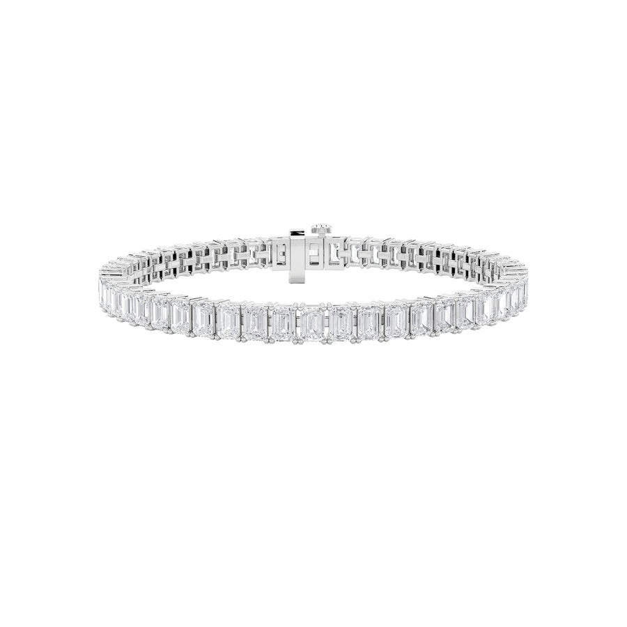 12.5CTW Emerald Shaped Lab Grown Diamond (F/VS) East West Line Bracelet in 14K Gold