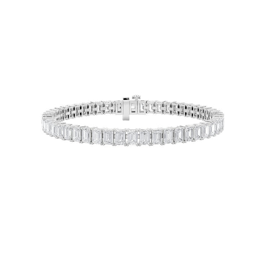 12.5CTW Emerald Shaped Lab Grown Diamond (F/VS) East West Line Bracelet in 14K Gold