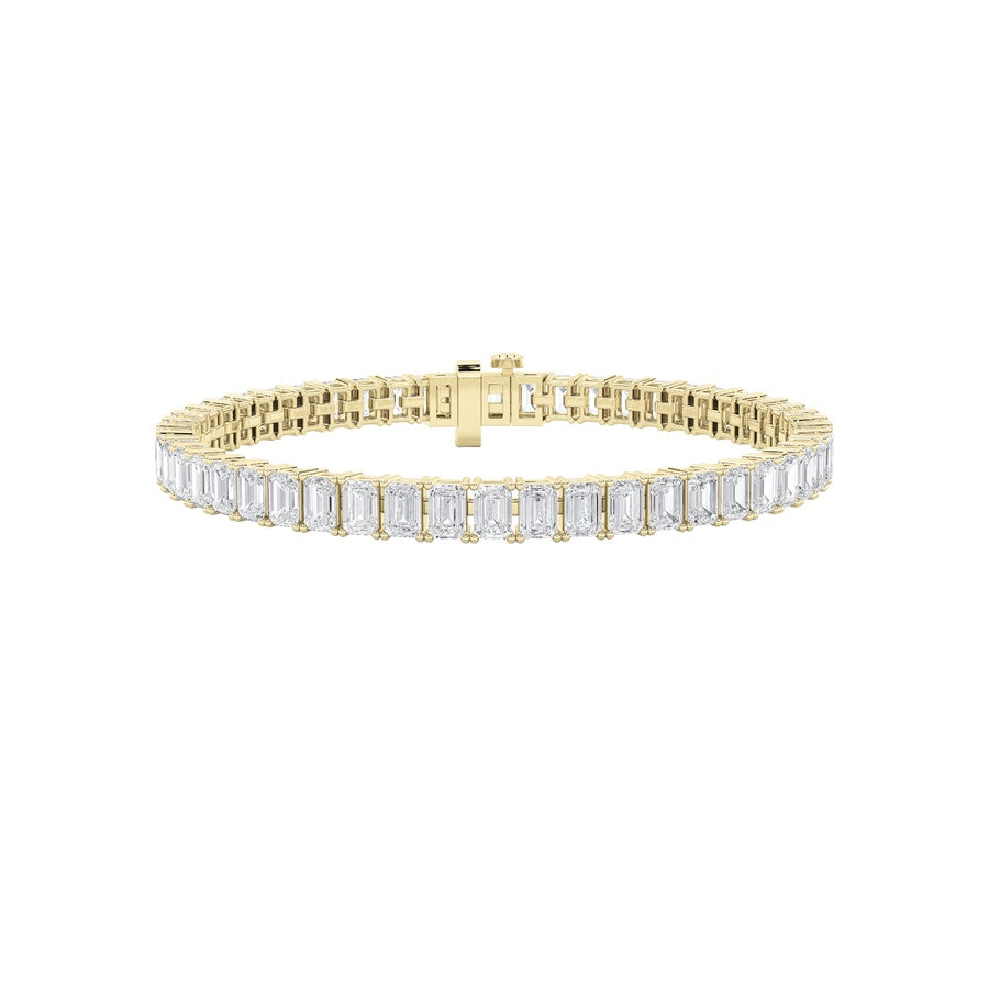 12.5CTW Emerald Shaped Lab Grown Diamond (F/VS) East West Line Bracelet in 14K Gold