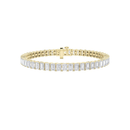 12.5CTW Emerald Shaped Lab Grown Diamond (F/VS) East West Line Bracelet in 14K Gold
