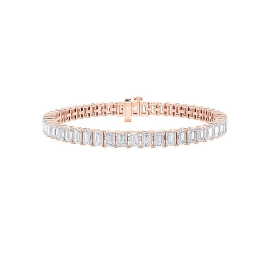 12.5CTW Emerald Shaped Lab Grown Diamond (F/VS) East West Line Bracelet in 14K Gold
