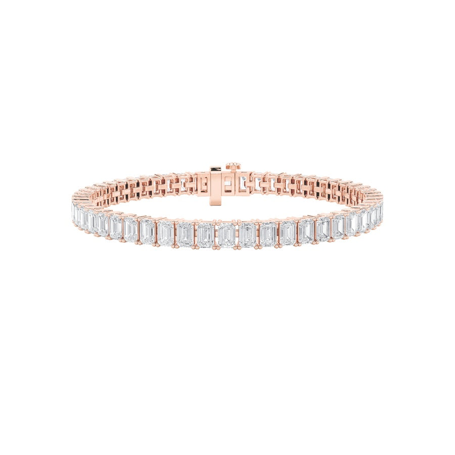 15CTW Emerald Shaped Lab Grown Diamond (F/VS) East West Line Bracelet in 14K Gold
