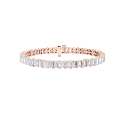 15CTW Emerald Shaped Lab Grown Diamond (F/VS) East West Line Bracelet in 14K Gold