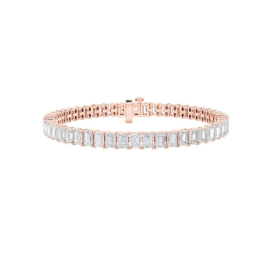15CTW Emerald Shaped Lab Grown Diamond (F/VS) East West Line Bracelet in 14K Gold