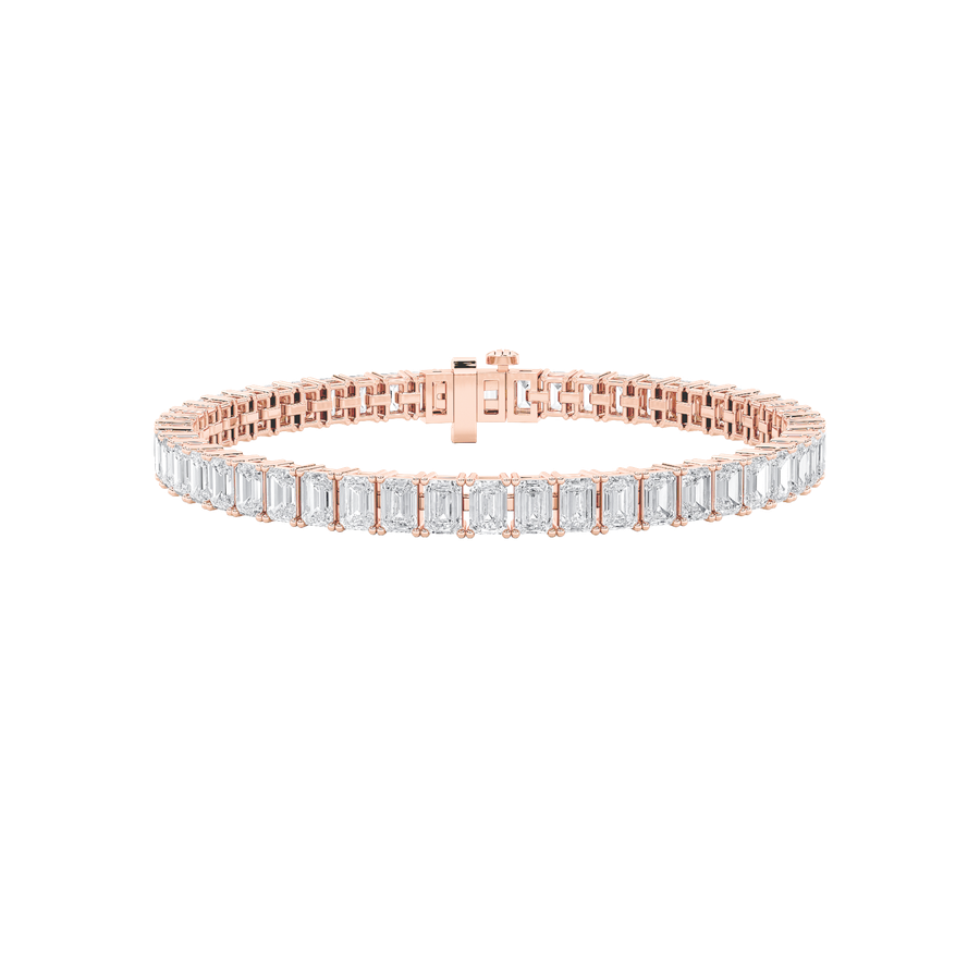 15CTW Emerald Shaped Lab Grown Diamond (F/VS) East West Line Bracelet in 14K Gold