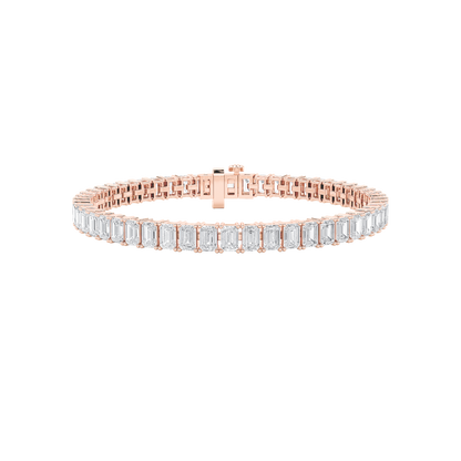 15CTW Emerald Shaped Lab Grown Diamond (F/VS) East West Line Bracelet in 14K Gold